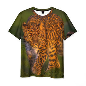 Мужская футболка 3D с принтом Дальневосточный леопард , 100% полиэфир | прямой крой, круглый вырез горловины, длина до линии бедер | 