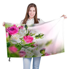 Флаг 3D с принтом Алые розы , 100% полиэстер | плотность ткани — 95 г/м2, размер — 67 х 109 см. Принт наносится с одной стороны | аромат | букет | вазон | великолепие | краски | красота | куст | нежность | природа | растения | розы | украшение | фауна | цветник | цветы