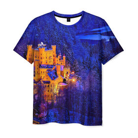 Мужская футболка 3D с принтом Бавария , 100% полиэфир | прямой крой, круглый вырез горловины, длина до линии бедер | бавария | замок | лес | ночь