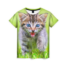 Женская футболка 3D с принтом Кися , 100% полиэфир ( синтетическое хлопкоподобное полотно) | прямой крой, круглый вырез горловины, длина до линии бедер | Тематика изображения на принте: домашние | животные | кот | котёнок | кошка | милый