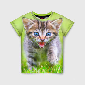 Детская футболка 3D с принтом Кися , 100% гипоаллергенный полиэфир | прямой крой, круглый вырез горловины, длина до линии бедер, чуть спущенное плечо, ткань немного тянется | Тематика изображения на принте: домашние | животные | кот | котёнок | кошка | милый
