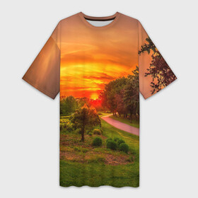 Платье-футболка 3D с принтом Канада ,  |  | закат | красота | лето | поле