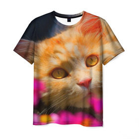 Мужская футболка 3D с принтом Кошечка , 100% полиэфир | прямой крой, круглый вырез горловины, длина до линии бедер | животные | кот | кошка | милая | рыжий