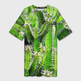 Платье-футболка 3D с принтом Кактус ,  |  | Тематика изображения на принте: кактус | колючки | прикольные картинки | природа | цветочки | цветы