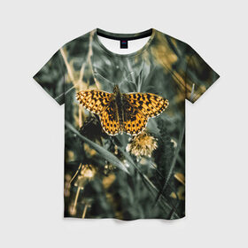 Женская футболка 3D с принтом Королевская бабочка , 100% полиэфир ( синтетическое хлопкоподобное полотно) | прямой крой, круглый вырез горловины, длина до линии бедер | 