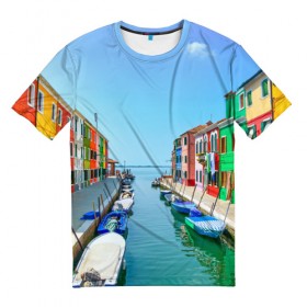 Мужская футболка 3D с принтом Венеция , 100% полиэфир | прямой крой, круглый вырез горловины, длина до линии бедер | 