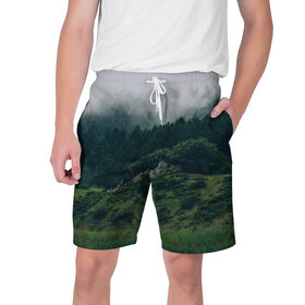Мужские шорты 3D с принтом Лес ,  полиэстер 100% | прямой крой, два кармана без застежек по бокам. Мягкая трикотажная резинка на поясе, внутри которой широкие завязки. Длина чуть выше колен | зелень | лес | природа