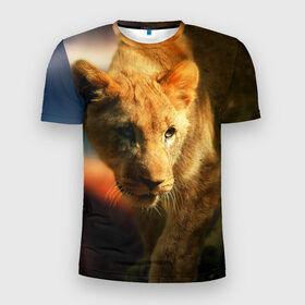 Мужская футболка 3D спортивная с принтом Львица , 100% полиэстер с улучшенными характеристиками | приталенный силуэт, круглая горловина, широкие плечи, сужается к линии бедра | Тематика изображения на принте: lion | голова животного | дикая кошка | кот | лев | цвет