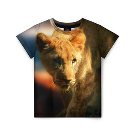 Детская футболка 3D с принтом Львица , 100% гипоаллергенный полиэфир | прямой крой, круглый вырез горловины, длина до линии бедер, чуть спущенное плечо, ткань немного тянется | lion | голова животного | дикая кошка | кот | лев | цвет
