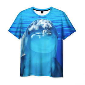 Мужская футболка 3D с принтом Дельфин , 100% полиэфир | прямой крой, круглый вырез горловины, длина до линии бедер | вода | дельфин | море | отдых | отпуск | подводный мир | туризм