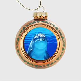 Стеклянный ёлочный шар с принтом Дельфин , Стекло | Диаметр: 80 мм | вода | дельфин | море | отдых | отпуск | подводный мир | туризм