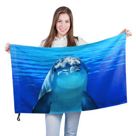 Флаг 3D с принтом Дельфин , 100% полиэстер | плотность ткани — 95 г/м2, размер — 67 х 109 см. Принт наносится с одной стороны | вода | дельфин | море | отдых | отпуск | подводный мир | туризм
