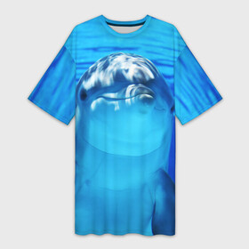 Платье-футболка 3D с принтом Дельфин ,  |  | вода | дельфин | море | отдых | отпуск | подводный мир | туризм