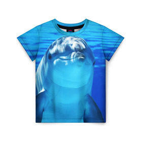 Детская футболка 3D с принтом Дельфин , 100% гипоаллергенный полиэфир | прямой крой, круглый вырез горловины, длина до линии бедер, чуть спущенное плечо, ткань немного тянется | вода | дельфин | море | отдых | отпуск | подводный мир | туризм