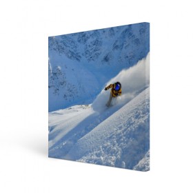 Холст квадратный с принтом Спуск , 100% ПВХ |  | гора | зима | лыжник | снег | спорт | спуск