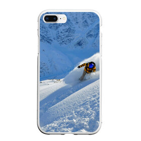 Чехол для iPhone 7Plus/8 Plus матовый с принтом Спуск , Силикон | Область печати: задняя сторона чехла, без боковых панелей | гора | зима | лыжник | снег | спорт | спуск