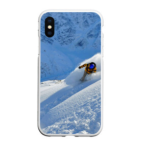Чехол для iPhone XS Max матовый с принтом Спуск , Силикон | Область печати: задняя сторона чехла, без боковых панелей | гора | зима | лыжник | снег | спорт | спуск