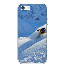 Чехол для iPhone 5/5S матовый с принтом Спуск , Силикон | Область печати: задняя сторона чехла, без боковых панелей | гора | зима | лыжник | снег | спорт | спуск