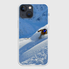 Чехол для iPhone 13 mini с принтом Спуск ,  |  | гора | зима | лыжник | снег | спорт | спуск
