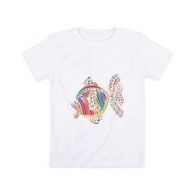 Детская футболка хлопок с принтом Разноцветная рыбка , 100% хлопок | круглый вырез горловины, полуприлегающий силуэт, длина до линии бедер | 