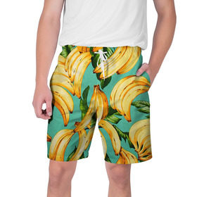 Мужские шорты 3D с принтом Банан ,  полиэстер 100% | прямой крой, два кармана без застежек по бокам. Мягкая трикотажная резинка на поясе, внутри которой широкие завязки. Длина чуть выше колен | banana | банан | бананы | паттерн