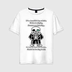 Женская футболка хлопок Oversize с принтом Sans Battle , 100% хлопок | свободный крой, круглый ворот, спущенный рукав, длина до линии бедер
 | gaster blaster | genocide | sans | sans battle | undertale | гастер бластер | геноцид | санс