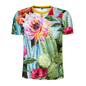 Мужская футболка 3D спортивная с принтом Зелень , 100% полиэстер с улучшенными характеристиками | приталенный силуэт, круглая горловина, широкие плечи, сужается к линии бедра | кактусы | лилия | тропики | цветы