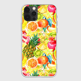 Чехол для iPhone 12 Pro с принтом Веселые фрукты 1 , силикон | область печати: задняя сторона чехла, без боковых панелей | Тематика изображения на принте: апельсин | арбуз | банан | виноград | груша | киви | овощи | питание | ппп | правильное | тайланд | фрукт | яблоко