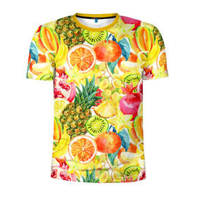 Мужская футболка 3D спортивная с принтом Веселые фрукты 1 , 100% полиэстер с улучшенными характеристиками | приталенный силуэт, круглая горловина, широкие плечи, сужается к линии бедра | апельсин | арбуз | банан | виноград | груша | киви | овощи | питание | ппп | правильное | тайланд | фрукт | яблоко