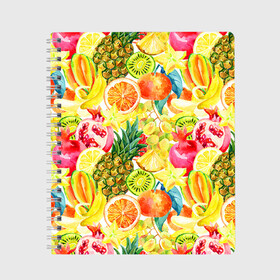 Тетрадь с принтом Веселые фрукты 1 , 100% бумага | 48 листов, плотность листов — 60 г/м2, плотность картонной обложки — 250 г/м2. Листы скреплены сбоку удобной пружинной спиралью. Уголки страниц и обложки скругленные. Цвет линий — светло-серый
 | Тематика изображения на принте: апельсин | арбуз | банан | виноград | груша | киви | овощи | питание | ппп | правильное | тайланд | фрукт | яблоко