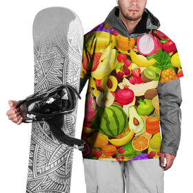 Накидка на куртку 3D с принтом Веселые фрукты , 100% полиэстер |  | Тематика изображения на принте: апельсин | арбуз | банан | виноград | груша | киви | овощи | питание | ппп | правильное | тайланд | фрукт | яблоко