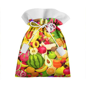 Подарочный 3D мешок с принтом Веселые фрукты , 100% полиэстер | Размер: 29*39 см | апельсин | арбуз | банан | виноград | груша | киви | овощи | питание | ппп | правильное | тайланд | фрукт | яблоко