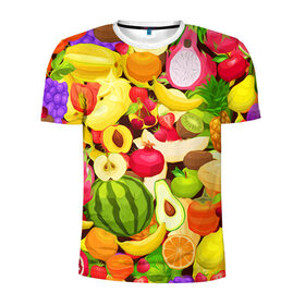 Мужская футболка 3D спортивная с принтом Веселые фрукты , 100% полиэстер с улучшенными характеристиками | приталенный силуэт, круглая горловина, широкие плечи, сужается к линии бедра | апельсин | арбуз | банан | виноград | груша | киви | овощи | питание | ппп | правильное | тайланд | фрукт | яблоко