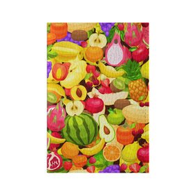 Обложка для паспорта матовая кожа с принтом Веселые фрукты , натуральная матовая кожа | размер 19,3 х 13,7 см; прозрачные пластиковые крепления | апельсин | арбуз | банан | виноград | груша | киви | овощи | питание | ппп | правильное | тайланд | фрукт | яблоко