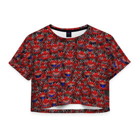 Женская футболка 3D укороченная с принтом Какодемоны (pixel-art) , 100% полиэстер | круглая горловина, длина футболки до линии талии, рукава с отворотами | doom | демон | дум