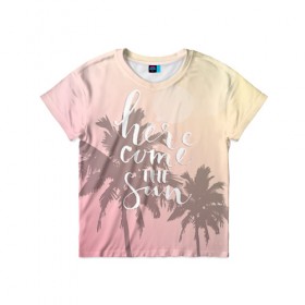 Детская футболка 3D с принтом HAWAII 7 , 100% гипоаллергенный полиэфир | прямой крой, круглый вырез горловины, длина до линии бедер, чуть спущенное плечо, ткань немного тянется | Тематика изображения на принте: hawaii | гаваи | лето | океан | отдых | пальмы | пляж | серф