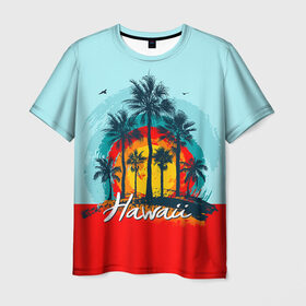 Мужская футболка 3D с принтом HAWAII 6 , 100% полиэфир | прямой крой, круглый вырез горловины, длина до линии бедер | hawaii | гаваи | лето | океан | отдых | пальмы | пляж | серф