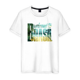 Мужская футболка хлопок с принтом Бразилия , 100% хлопок | прямой крой, круглый вырез горловины, длина до линии бедер, слегка спущенное плечо. | brasil | бразилия | море | океан | пальмы | пляж