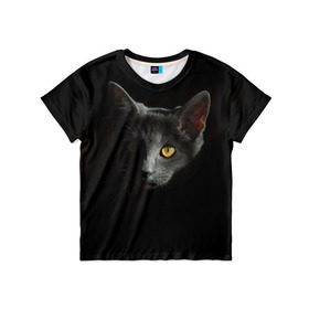 Детская футболка 3D с принтом Кошачий взгляд , 100% гипоаллергенный полиэфир | прямой крой, круглый вырез горловины, длина до линии бедер, чуть спущенное плечо, ткань немного тянется | глаз | киска | кот | котёнок | кошка | прикольные картинки | темнота | тьма