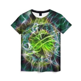 Женская футболка 3D с принтом Цветные узоры , 100% полиэфир ( синтетическое хлопкоподобное полотно) | прямой крой, круглый вырез горловины, длина до линии бедер | абстракция | арт | зеленый узор | рисунок | текстура | темные | узоры