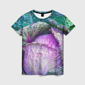 Женская футболка 3D с принтом Капуста , 100% полиэфир ( синтетическое хлопкоподобное полотно) | прямой крой, круглый вырез горловины, длина до линии бедер | дача | еда | зелень | капуста | овощи | огород | растения | цветная капуста