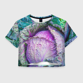 Женская футболка 3D укороченная с принтом Капуста , 100% полиэстер | круглая горловина, длина футболки до линии талии, рукава с отворотами | дача | еда | зелень | капуста | овощи | огород | растения | цветная капуста