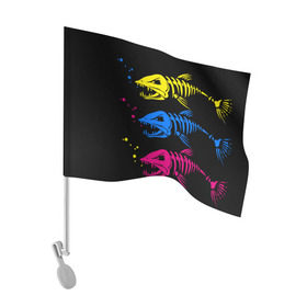 Флаг для автомобиля с принтом Рыбалка , 100% полиэстер | Размер: 30*21 см | Тематика изображения на принте: art | bubbles | fish | fishing | river | skeleton | water | арт | вода | пузыри | река | рыба | рыбалка | скелет