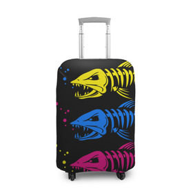 Чехол для чемодана 3D с принтом Рыбалка , 86% полиэфир, 14% спандекс | двустороннее нанесение принта, прорези для ручек и колес | art | bubbles | fish | fishing | river | skeleton | water | арт | вода | пузыри | река | рыба | рыбалка | скелет