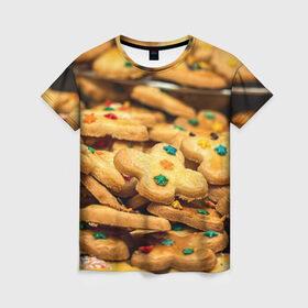 Женская футболка 3D с принтом Печеньки , 100% полиэфир ( синтетическое хлопкоподобное полотно) | прямой крой, круглый вырез горловины, длина до линии бедер | десерт | еда | новый год | печенье | праздник | сладости