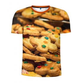 Мужская футболка 3D спортивная с принтом Печеньки , 100% полиэстер с улучшенными характеристиками | приталенный силуэт, круглая горловина, широкие плечи, сужается к линии бедра | десерт | еда | новый год | печенье | праздник | сладости