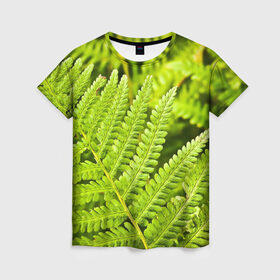 Женская футболка 3D с принтом Папоротник , 100% полиэфир ( синтетическое хлопкоподобное полотно) | прямой крой, круглый вырез горловины, длина до линии бедер | ботаника | зелень | листья | папоротник | природа | растения | цветок
