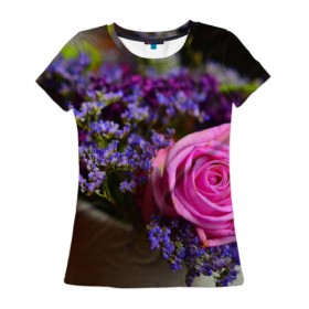 Женская футболка 3D с принтом Роза , 100% полиэфир ( синтетическое хлопкоподобное полотно) | прямой крой, круглый вырез горловины, длина до линии бедер | 3д | новая | популярная | природа | роза | цветы | яркая