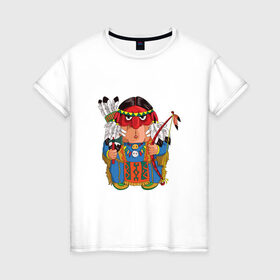 Женская футболка хлопок с принтом Забавные Индейцы 7 , 100% хлопок | прямой крой, круглый вырез горловины, длина до линии бедер, слегка спущенное плечо | Тематика изображения на принте: 