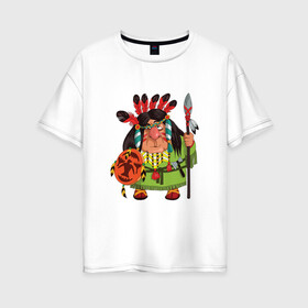 Женская футболка хлопок Oversize с принтом Забавные Индейцы 8 , 100% хлопок | свободный крой, круглый ворот, спущенный рукав, длина до линии бедер
 | апачи | вождь | воин | животные | запад | канада | лидер | лицо | северная | смешные | талисман | цвет